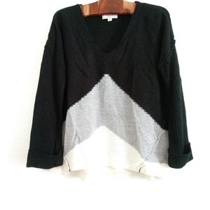 No Comment Sweater Reverse Exposed Seams Black Gray White V Neck Large Chest 44"